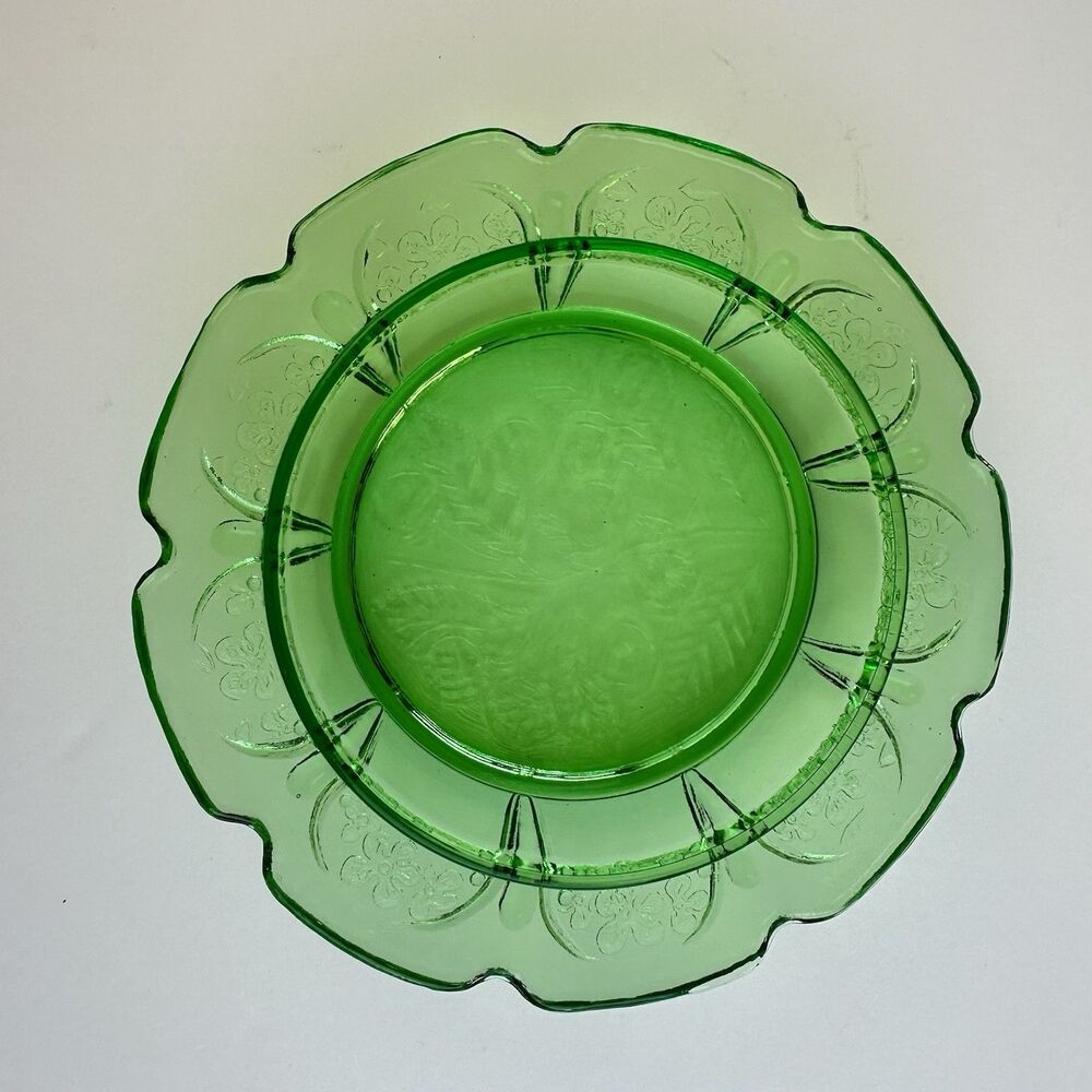 Jeannette Uranium Green Cherry Blossom Butter Dish ONLY Depression Glass NO LID